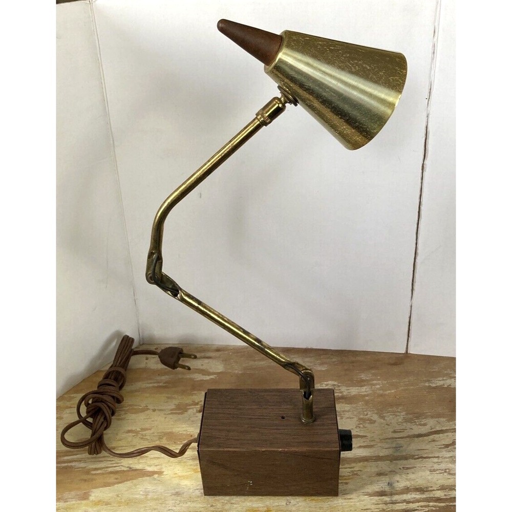Vintage desk task lamp mid century bullet shade brass colored metal works